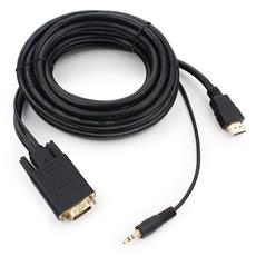 Кабель HDMI->VGA Cablexpert A-HDMI-VGA-03-5M, 19M/15M + 3.5Jack, 5м, черный, позол.разъемы, пакет Cablexpert A-HDMI-VGA-03-5M фото, купить, цена, магазин