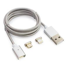 Кабель магнитный USB 2.0 Cablexpert CC-USB2-AMLM3-1M, AM/microBM 5P - iPhone lightning, комбо кабель, 1м, алюминиевые разъемы, коробка Cablexpert CC-USB2-AMLM3-1M фото, купить, цена, магазин