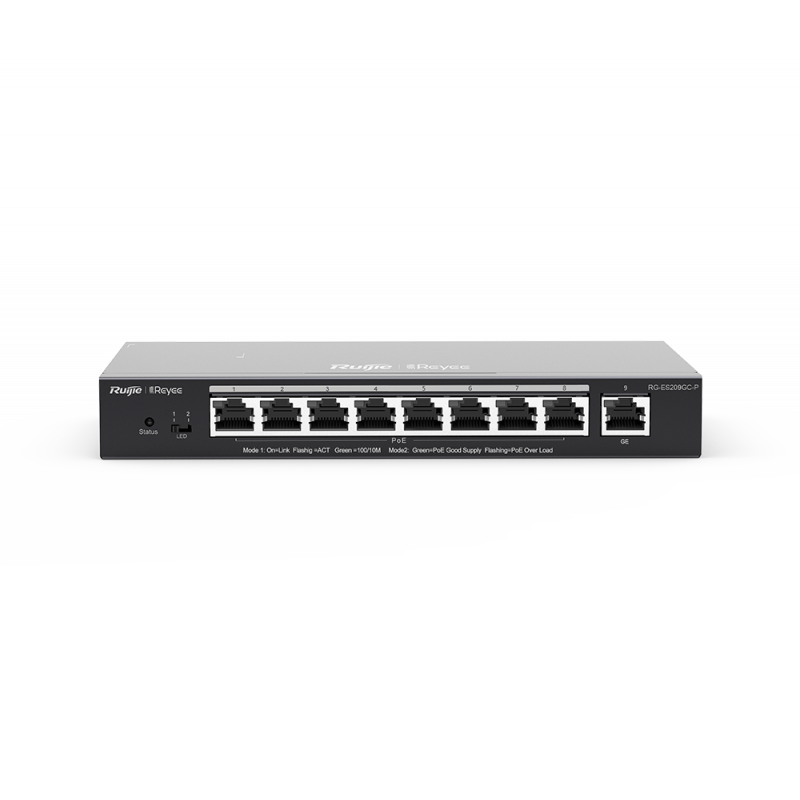 Коммутатор смарт 9*1Гб/c, 8 портов POE, бюджет 120 Вт, металлический корпус Ruijie RG-ES209GC-P фото, купить, цена, магазин