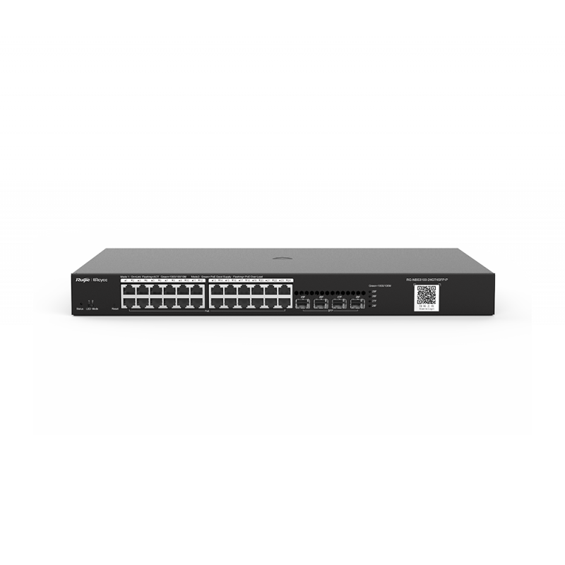 Коммутатор L2 24*1Гб/c POE + 4*SFP, POE бюджет 370 Вт, металлический корпус, крепления в стойку Ruijie RG-NBS3100-24GT4SFP-P фото, купить, цена, магазин