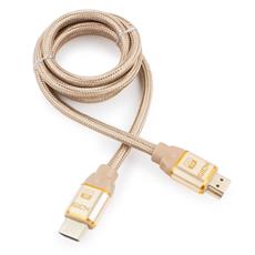 Кабель HDMI Cablexpert, серия Gold, 1 м, v1.4, M/M, золотой, позол.разъемы, алюминиевый корпус, нейлоновая оплетка, коробка Cablexpert CC-G-HDMI03-1M фото, купить, цена, магазин