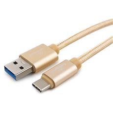 Кабель USB 3.0 Cablexpert CC-P-USBC03Gd-1M, AM/Type-C, серия Platinum, длина 1м, золотой, нейлоновая оплетка, блистер Cablexpert CC-P-USBC03Gd-1M фото, купить, цена, магазин