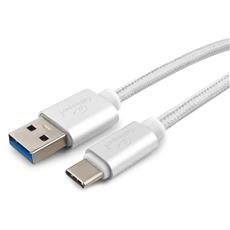 Кабель USB 3.0 Cablexpert CC-P-USBC03S-1M, AM/Type-C, серия Platinum, длина 1м, серебро, нейлоновая оплетка, блистер Cablexpert CC-P-USBC03S-1M фото, купить, цена, магазин