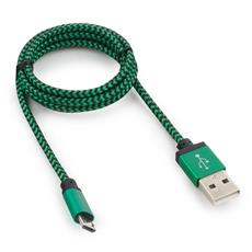 Кабель USB 2.0 Cablexpert CC-mUSB2gn1m, AM/microBM 5P, 1м, нейлоновая оплетка, алюминиевые разъемы, зеленый, пакет Cablexpert CC-mUSB2gn1m фото, купить, цена, магазин