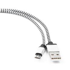 Кабель USB 2.0 Cablexpert CC-mUSB2sr1m, AM/microBM 5P, 1м, нейлоновая оплетка, алюминиевые разъемы, серебристый, пакет Cablexpert CC-mUSB2sr1m фото, купить, цена, магазин