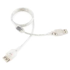 Кабель удлинитель USB2.0 Pro Cablexpert CCF-USB2-AMAF-TR-0.75M, AM/AF, 0,75м, экран, феррит. кольцо, прозрачный, пакет Cablexpert CCF-USB2-AMAF-TR-0.75M фото, купить, цена, магазин