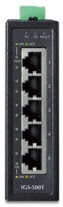 IP30 Compact size 5-Port 10/100/1000T Gigabit Ethernet Switch (-40~75 degrees C) Planet IGS-500T фото, купить, цена, магазин